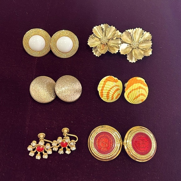 6 Pieces Of Vintage Ear Clips, All Signed - Picture 1 of 8